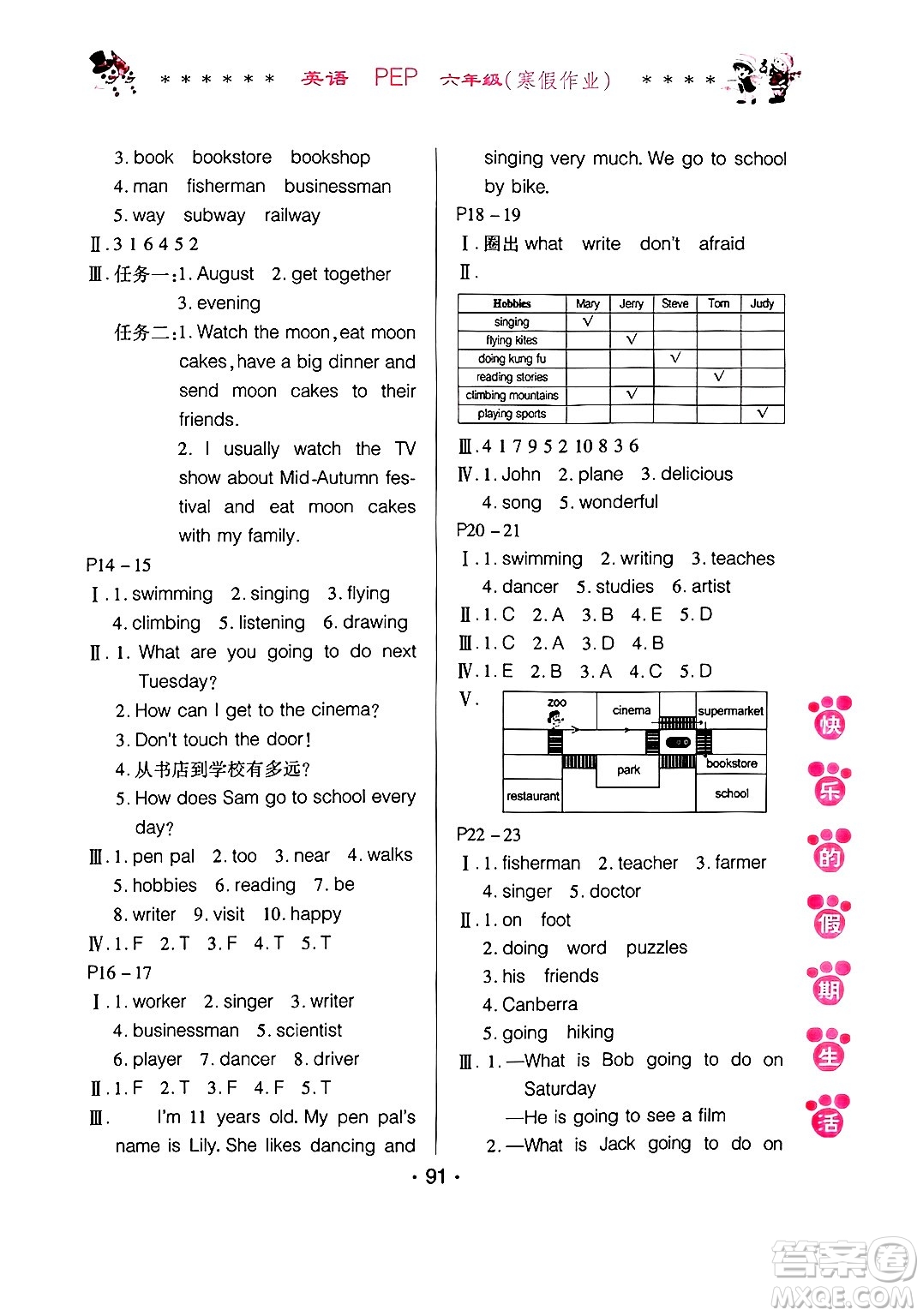 哈爾濱出版社2025年快樂的假期生活寒假作業(yè)六年級英語人教PEP版答案